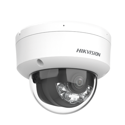 Domo IP 4 Megapixel / Lente 2.8 mm / Dual Light (30 mts IR + 30 mts Luz Blanca) / Micrófono Integrado / Antivandálico IK08 / Motion Detection 2.0 / Exterior IP67 / H.265 / PoE / ONVIF / Micro SD