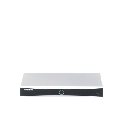 NVR 12 Megapixel (4K) / 16 Canales IP / 16 Puertos PoE+ / Reconocimiento Facial / AcuSense (Evita Falsas Alarmas) / 2 Bahías de Disco Duro / Switch PoE 300 mts / HDMI en 4K / Alarmas I/O / 300 Metros PoE Modo Extendido