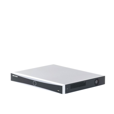 NVR 12 Megapixel (4K) / 16 Canales IP / 16 Puertos PoE+ / Reconocimiento Facial / AcuSense (Evita Falsas Alarmas) / 2 Bahías de Disco Duro / Switch PoE 300 mts / HDMI en 4K / Alarmas I/O / 300 Metros PoE Modo Extendido