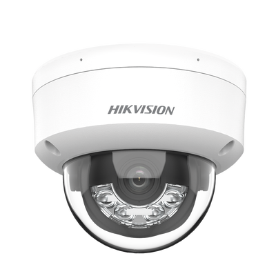 Domo IP 4 Megapixel / Lente 2.8 mm / Dual Light (30 mts IR + 30 mts Luz Blanca) / Micrófono Integrado / Antivandálico IK08 / Motion Detection 2.0 / Exterior IP67 / H.265 / PoE / ONVIF / Micro SD