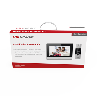 Kit de Videoportero Híbrido de Plastico / IP a 4 Hilos con Función de Llamada a App Hik-Connect / Monitor se Conecta a Internet por Cable o WiFi y por 4 Hilos al Frente de Calle / Expandible a Mas Equipos