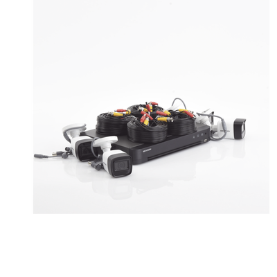 (MICRÓFONO INTEGRADO) KIT TURBOHD 5 Megapixel / DVR 4 Canales / 4 Cámaras Bala con Micrófono Integrado (exterior 2.8 mm) / Fuente de Poder / Accesorios de Instalación