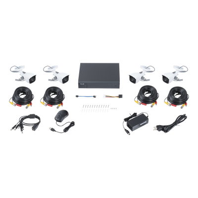 KIT TurboHD 1080p / DVR 8 canales con H.265+ / 4 Cámaras Bala Metálicas / Fuente de Poder / Accesorios de Instalación