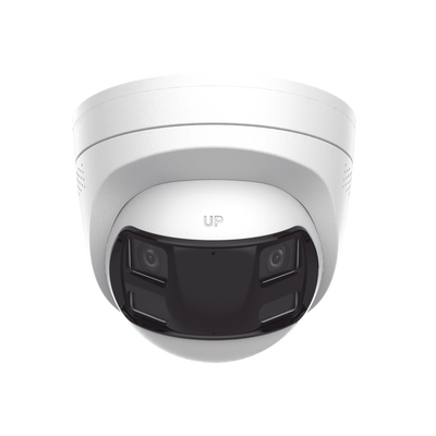 [Dual Light] Turret IP 8 Megapixel / Imagen Panorámica 180°/ PoE / Micrófono y Bocina Integrado / Exterior IP67 / Audio Bidireccional / Alarma Visual y Auditiva Integrada / Smart Supplement Light / Micro SD 512 GB