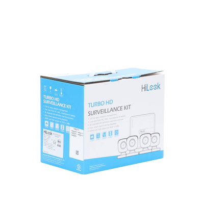 Kit TurboHD 720p / DVR 4 canales / 4 Cámaras Bala de Metal / 4 Cables 18 Mts / H.265+ / 1 Fuente de Poder Profesional / Accesorios de Instalación